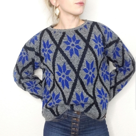 Vintage Sweaters - Vintage Knit Geometric Striped Grandpa Sweater Top